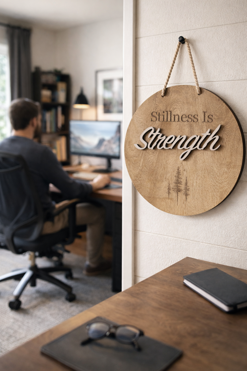 Stillness Is Strength – 12” Nordic-Inspired Wooden Sign