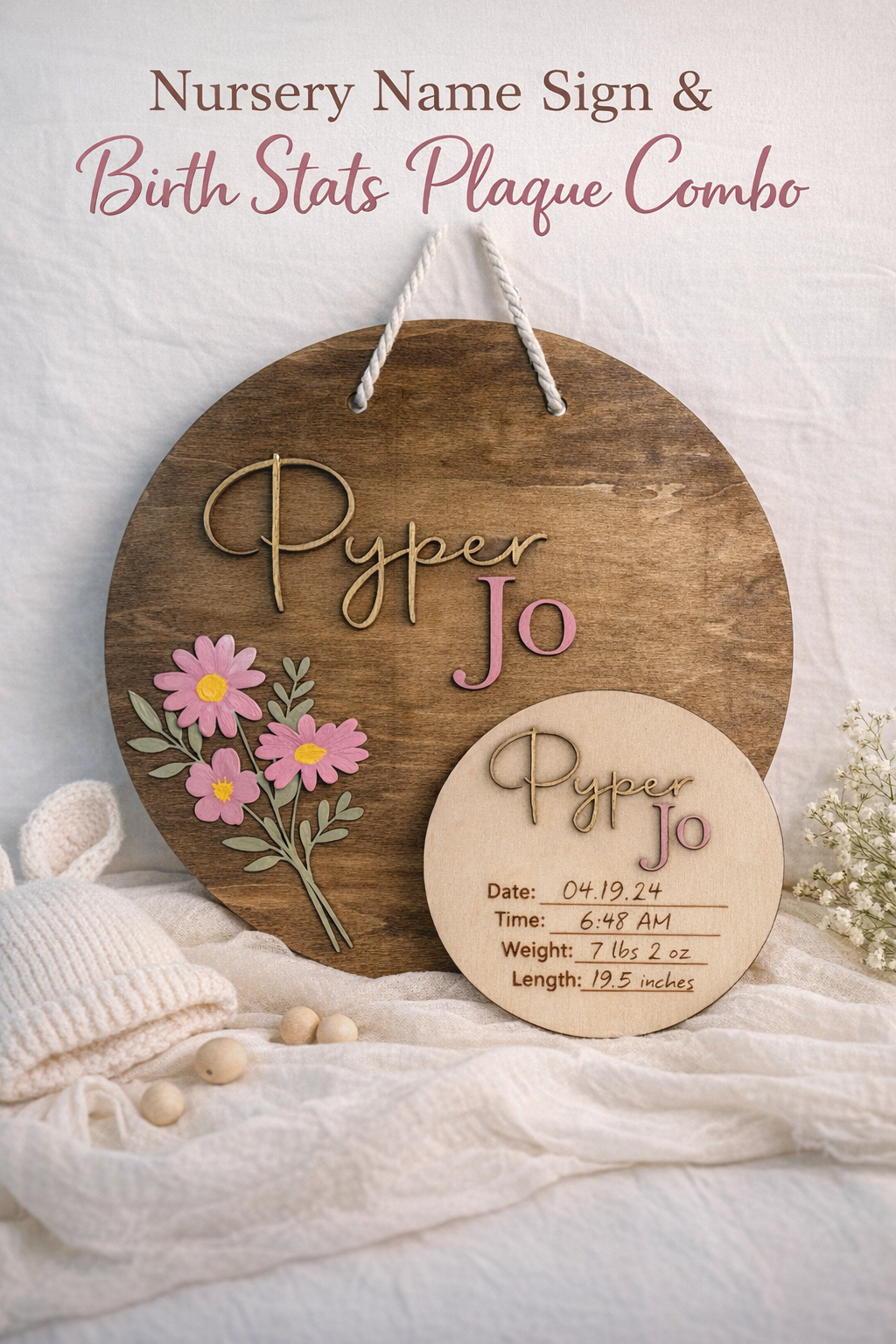 Nursery Name + Baby Stats Bundle | Personalized Baby Gift Set