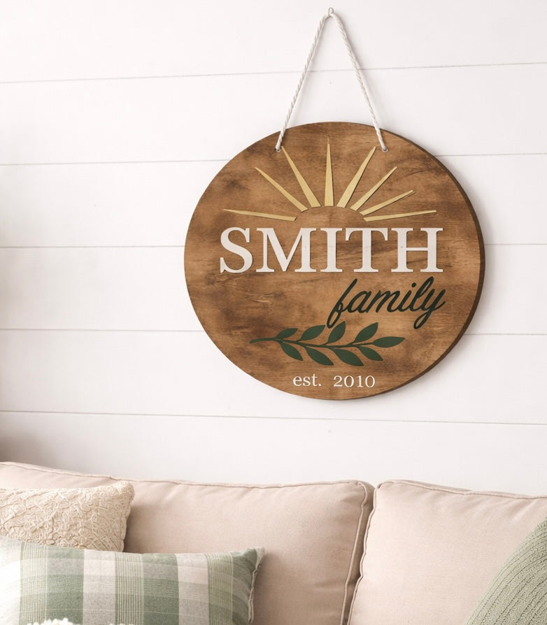 Custom Family Name Sign | Personalized Wooden Door Sign